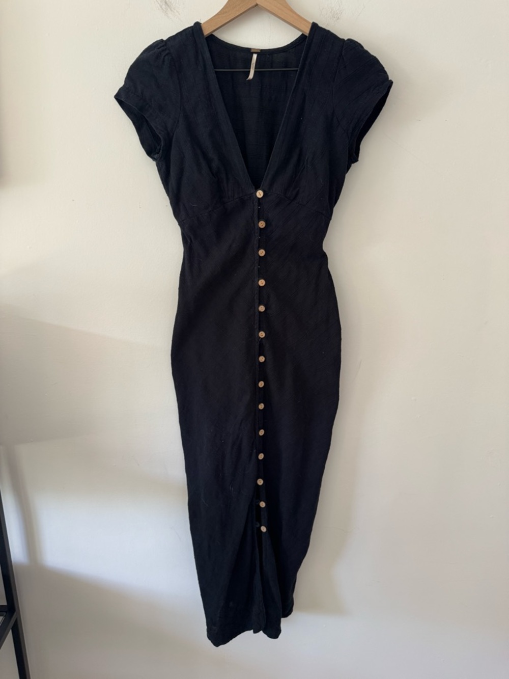 Free People New in Town Black Button-Front Midi Dress XS - Picture 4 of 9